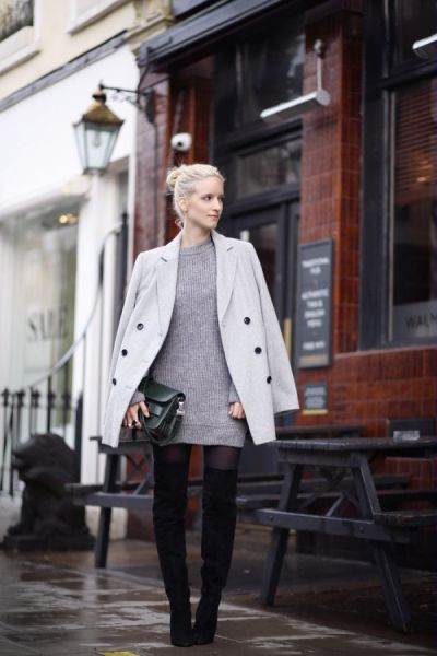 Sweater Dress Over The Knee Boots Fashion Blogger Street Style 600x900